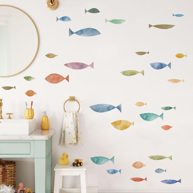 Kasubeso 62 Pcs Watercolor Ocean Fish Wall Decals, Peel and Stick Ocean Wall Sticker, Removable Vibrant Sea Life Underwater Theme Wall Decor for Kids Room Nursery Bedroom Playroom Classroom - Image 3